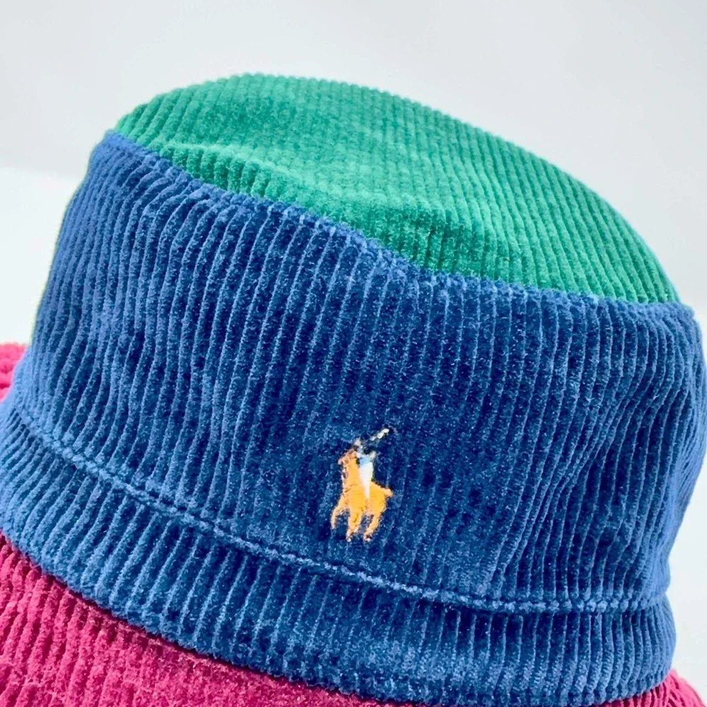 Ralph Lauren Baby Colorblock Corduroy Bucket Hat 12-24M Pony Logo Green Navy Red